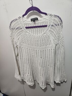 Context White Openwork Crochet Pullover